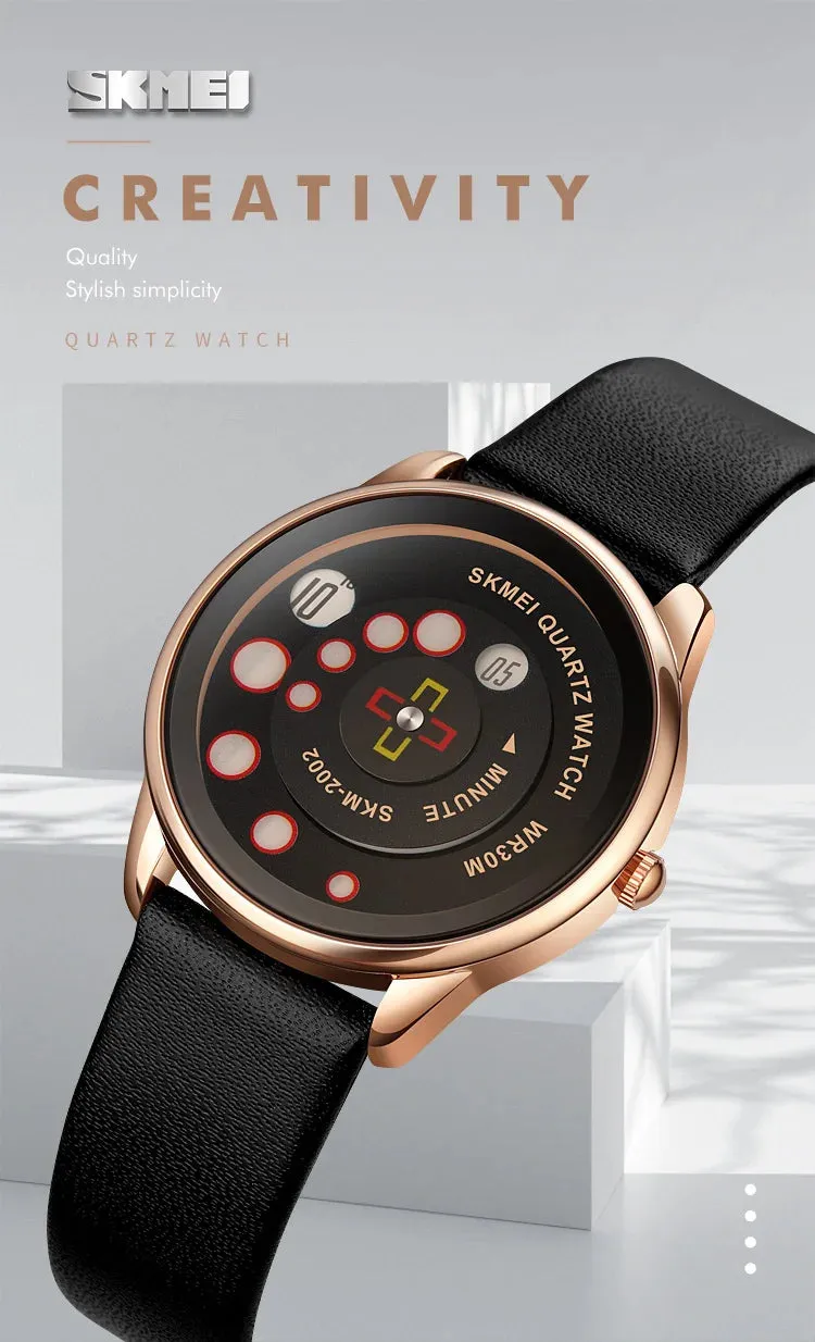 SKMEI Women's Fashion Watch - Elegant Leather Strap, Analog-Digital Display