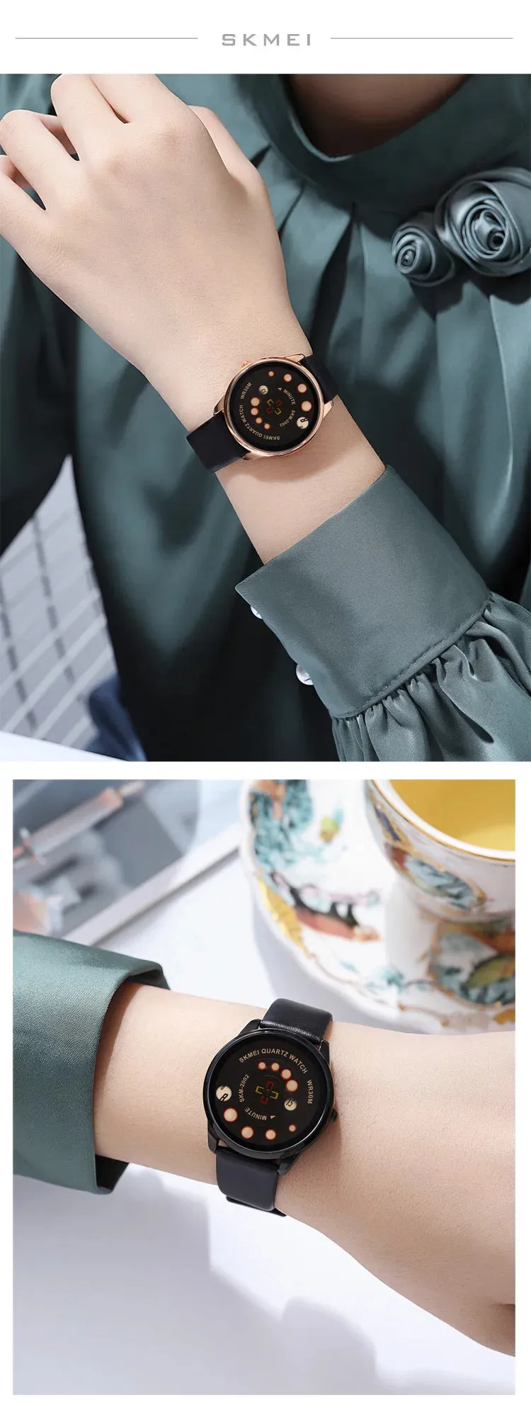 SKMEI Women's Fashion Watch - Elegant Leather Strap, Analog-Digital Display