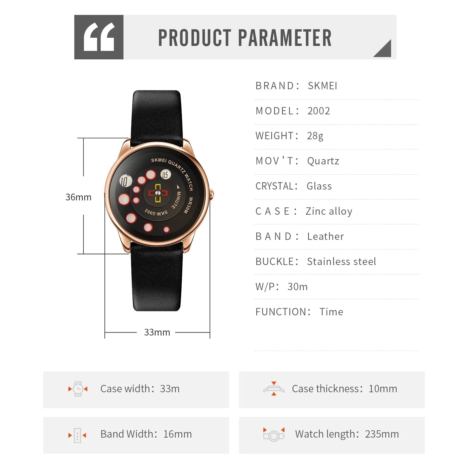 SKMEI Women's Fashion Watch - Elegant Leather Strap, Analog-Digital Display
