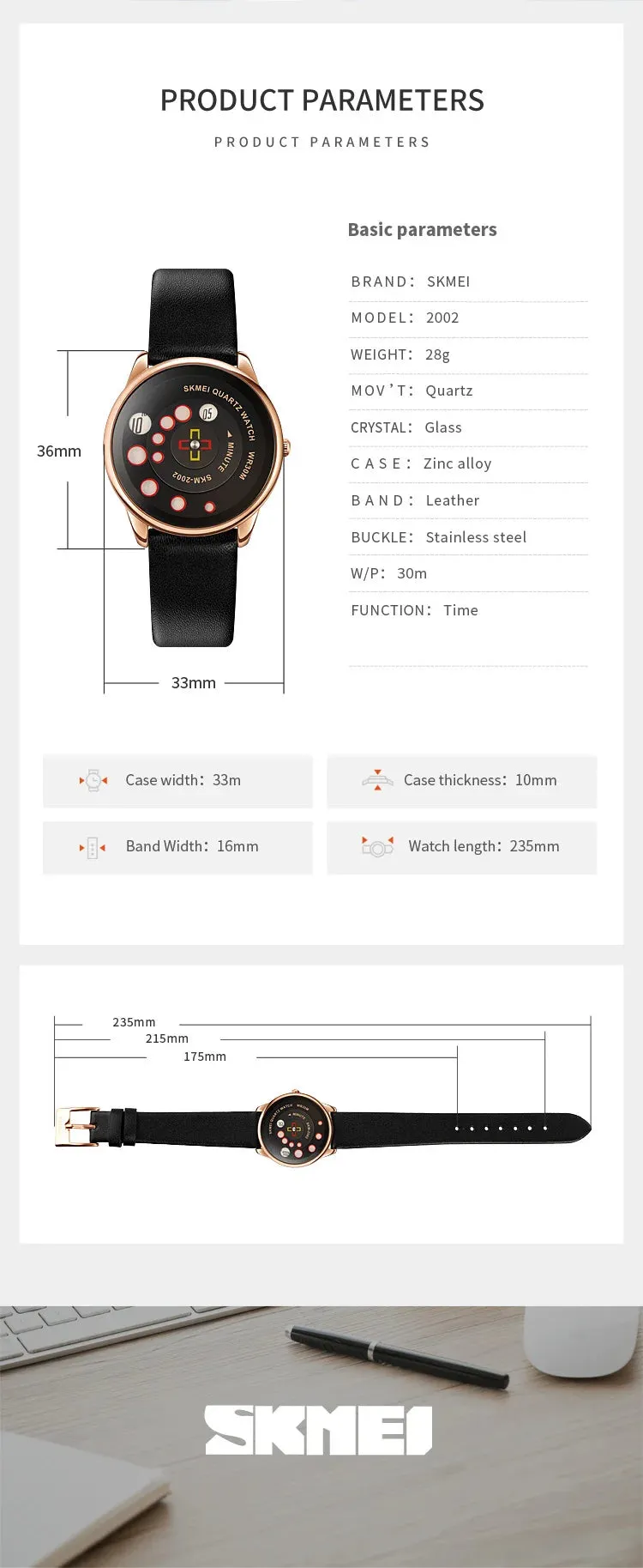 SKMEI Women's Fashion Watch - Elegant Leather Strap, Analog-Digital Display