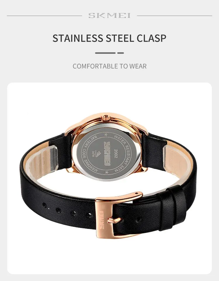 SKMEI Women's Fashion Watch - Elegant Leather Strap, Analog-Digital Display