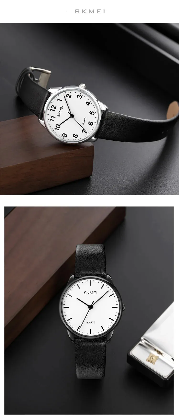 SKMEI Women's Fashion Watch - Elegant Leather Strap, Analog-Digital Display