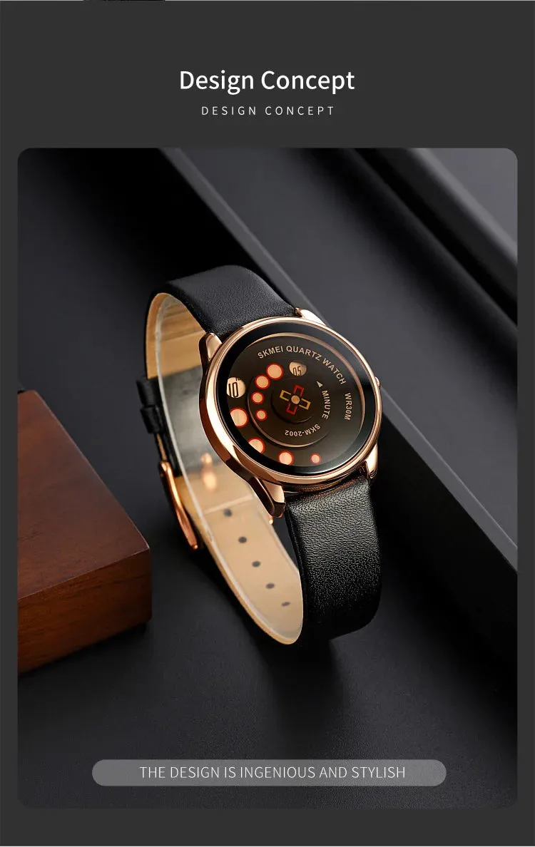 SKMEI Women's Fashion Watch - Elegant Leather Strap, Analog-Digital Display