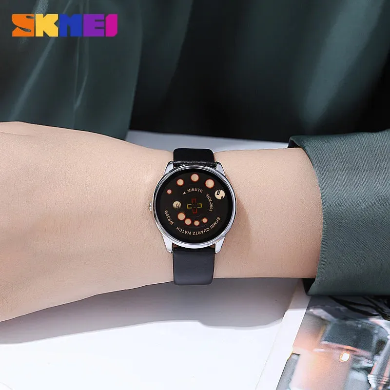 SKMEI Women's Fashion Watch - Elegant Leather Strap, Analog-Digital Display