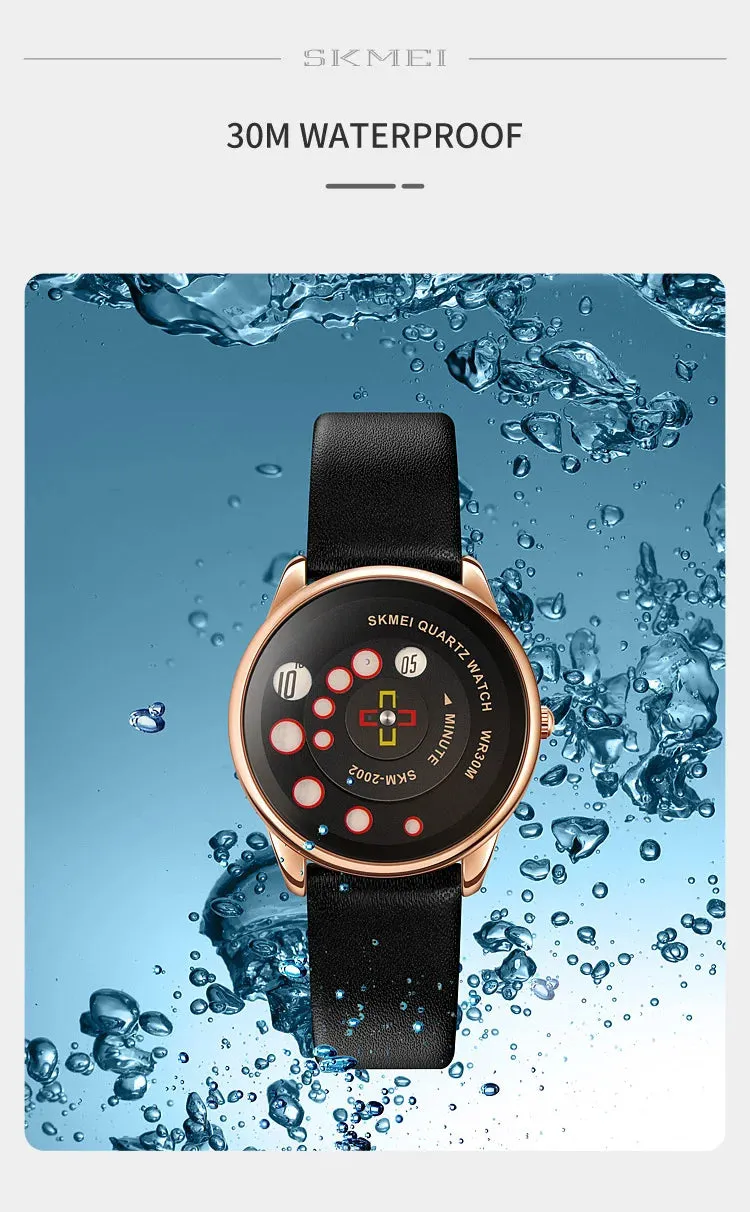 SKMEI Women's Fashion Watch - Elegant Leather Strap, Analog-Digital Display