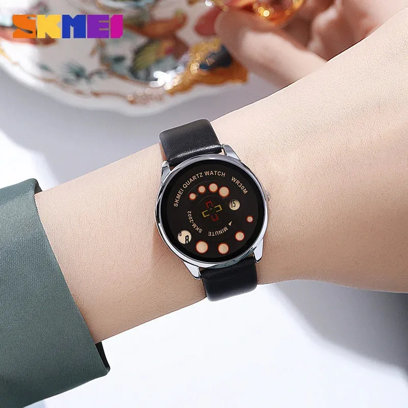 SKMEI Women's Fashion Watch - Elegant Leather Strap, Analog-Digital Display