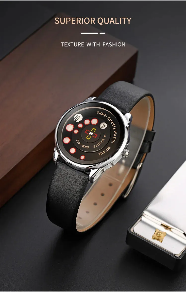 SKMEI Women's Fashion Watch - Elegant Leather Strap, Analog-Digital Display