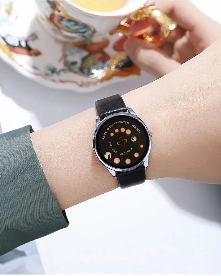SKMEI Women's Fashion Watch - Elegant Leather Strap, Analog-Digital Display