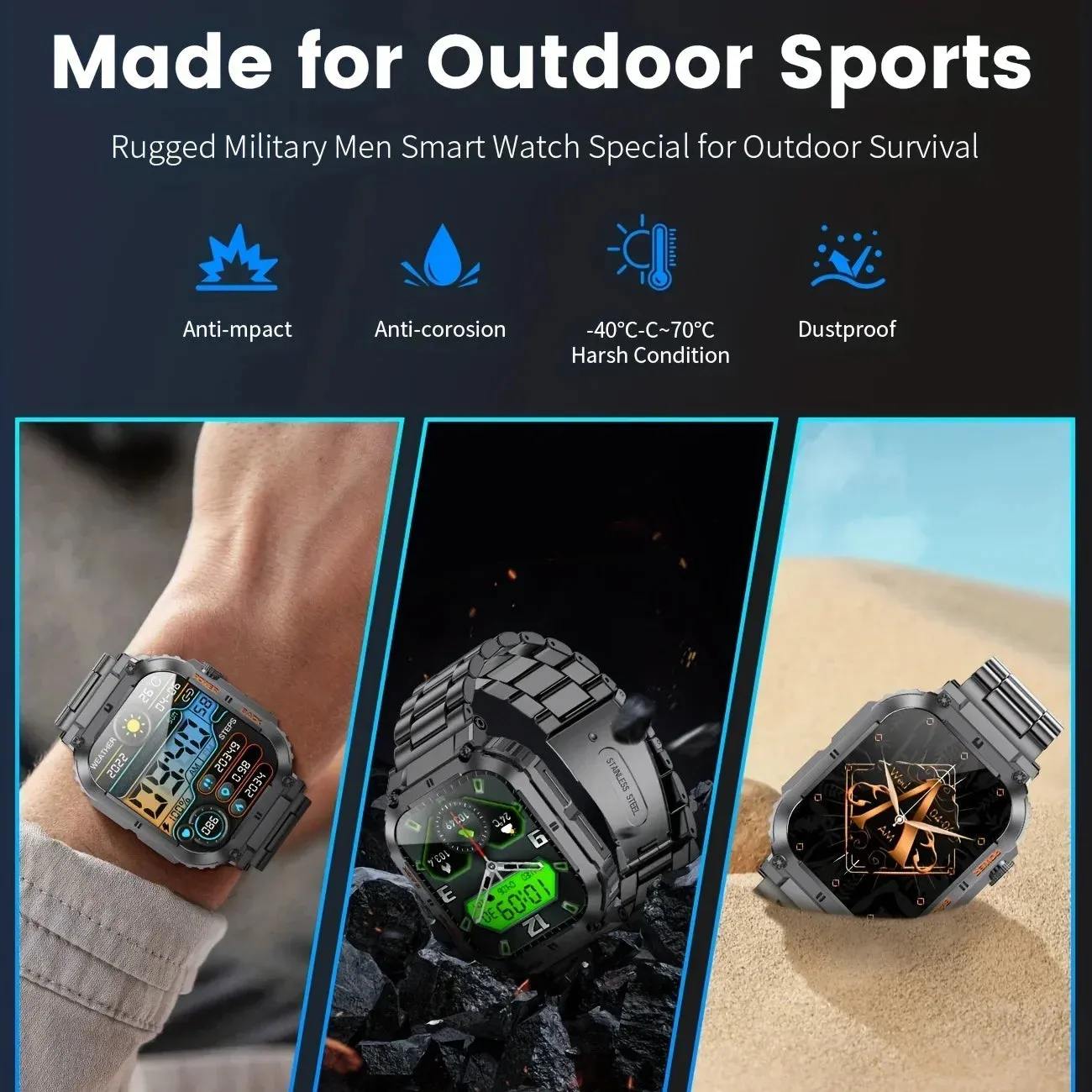 Smart Watch – IP53 Waterproof, Wireless Calling, Music, Blood Pressure/Oxygen Monitoring, Sleep Tracking, Multiple Sports Modes