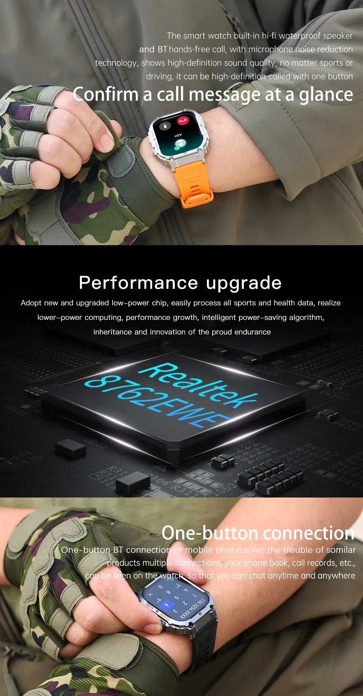 Smart Watch – IP53 Waterproof, Wireless Calling, Music, Blood Pressure/Oxygen Monitoring, Sleep Tracking, Multiple Sports Modes
