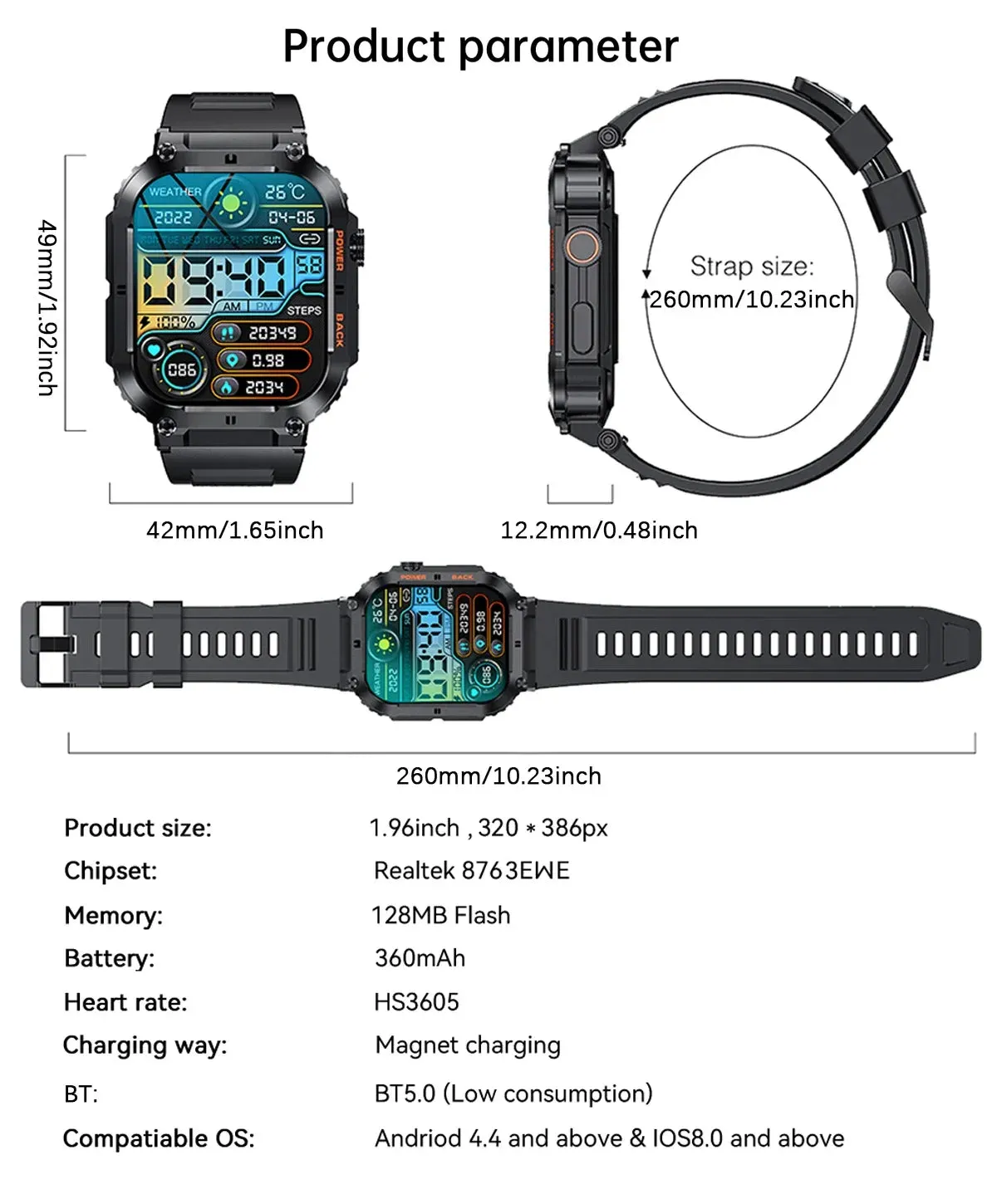 Smart Watch – IP53 Waterproof, Wireless Calling, Music, Blood Pressure/Oxygen Monitoring, Sleep Tracking, Multiple Sports Modes