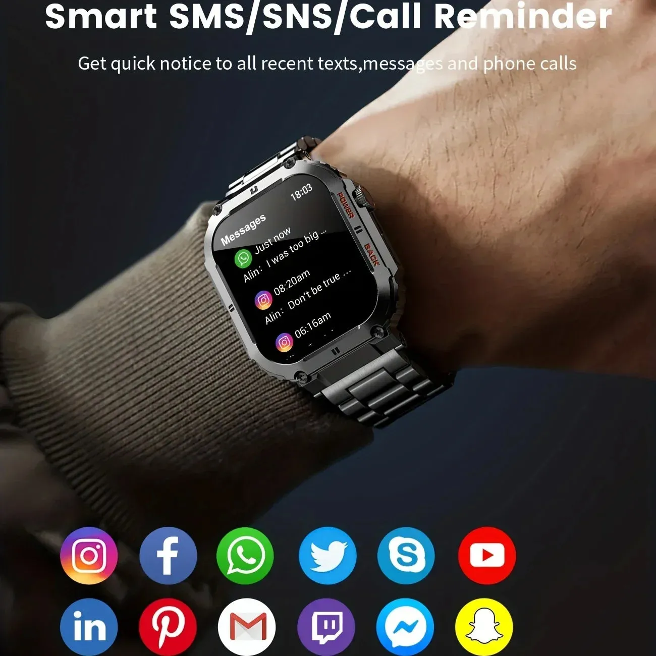 Smart Watch – IP53 Waterproof, Wireless Calling, Music, Blood Pressure/Oxygen Monitoring, Sleep Tracking, Multiple Sports Modes
