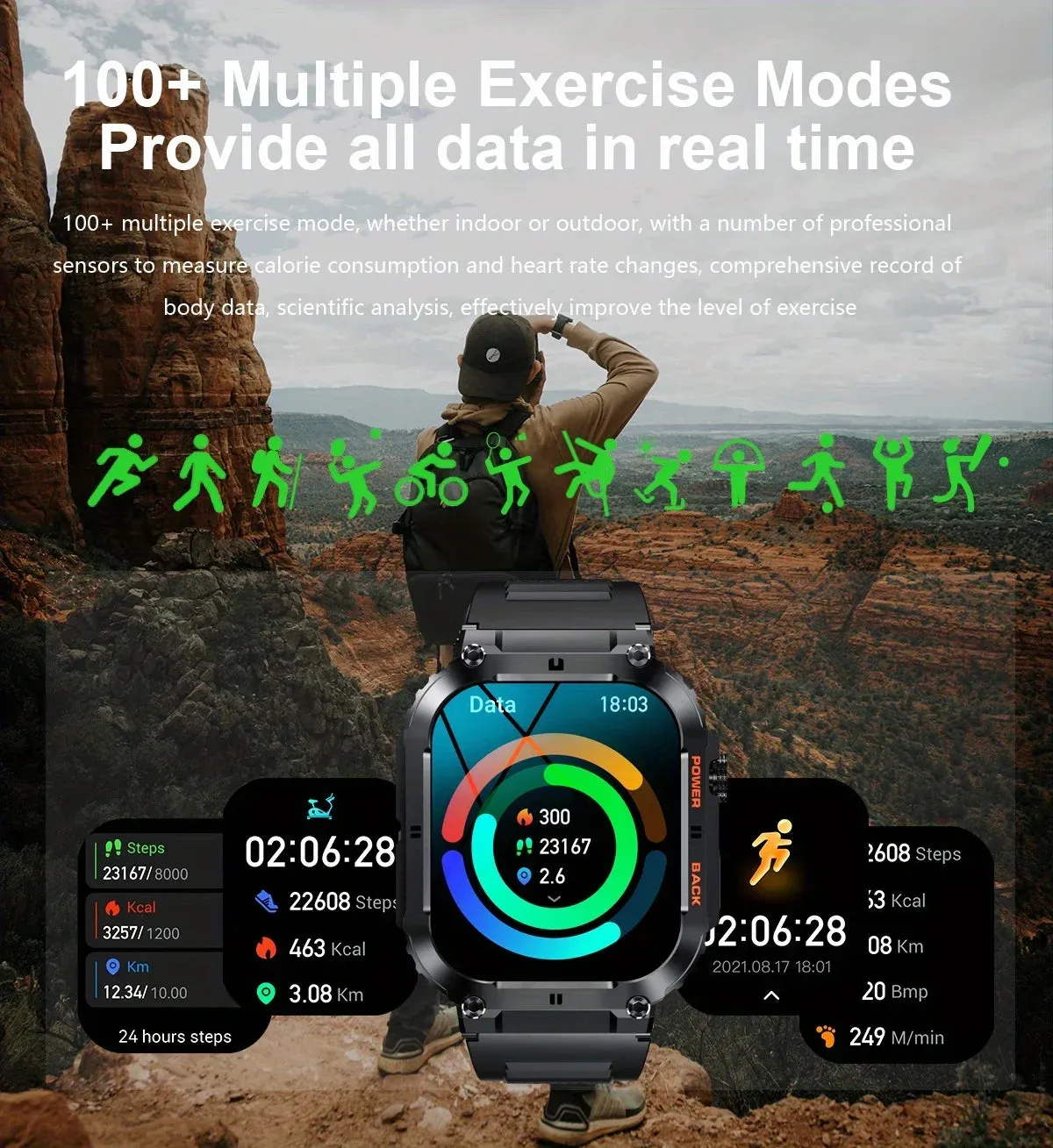 Smart Watch – IP53 Waterproof, Wireless Calling, Music, Blood Pressure/Oxygen Monitoring, Sleep Tracking, Multiple Sports Modes