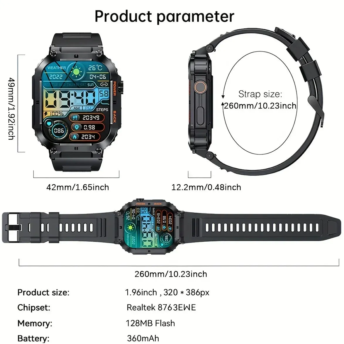 Smart Watch – IP53 Waterproof, Wireless Calling, Music, Blood Pressure/Oxygen Monitoring, Sleep Tracking, Multiple Sports Modes