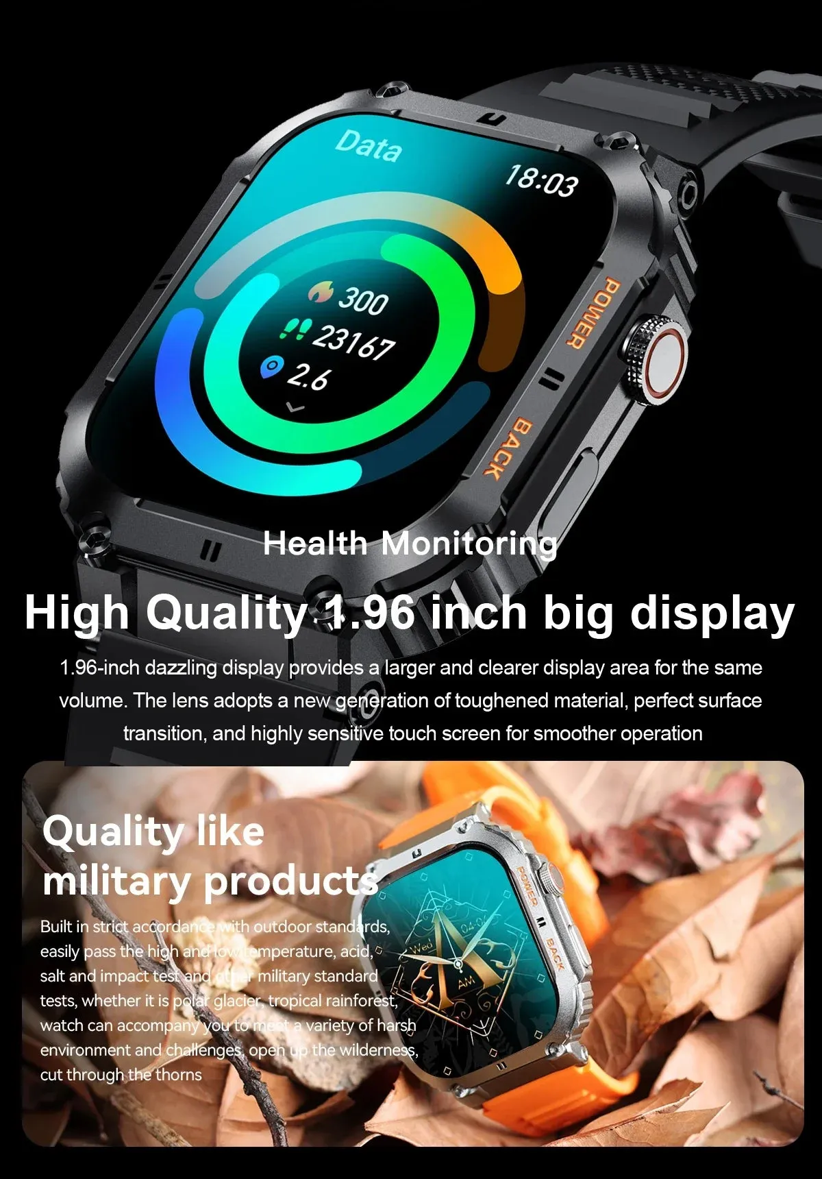 Smart Watch – IP53 Waterproof, Wireless Calling, Music, Blood Pressure/Oxygen Monitoring, Sleep Tracking, Multiple Sports Modes