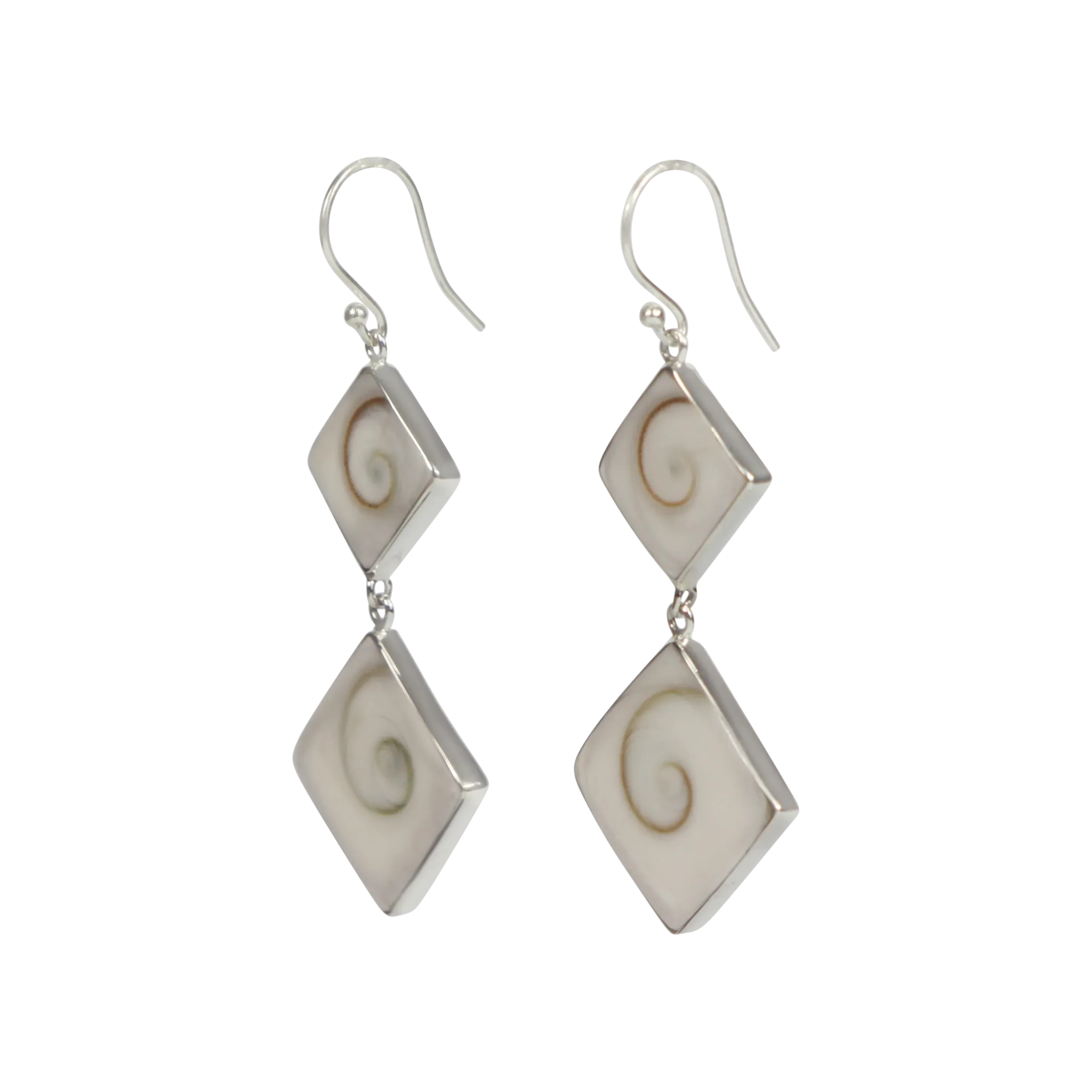 Sundari Jewellery Statement double square Shiva shell earrings set into sterling silver