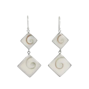Sundari Jewellery Statement double square Shiva shell earrings set into sterling silver