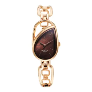 Titan Raga Chic Quartz Analogue Brown Dial Rose Gold Metal Strap Watch for Women
