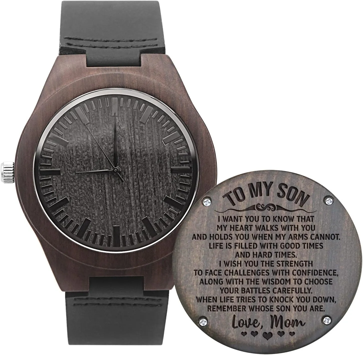 UFOORO Engraved Wooden Watches for Men, Natural Wood Watch Personalized Gifts Customized Watch for Dad Son Husband Birthday Wedding Anniversary Graduation Christmas