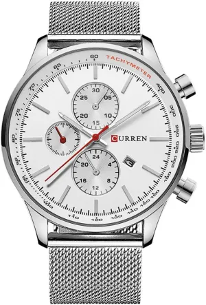 Watches Mens Brand Luxury Stainless Steel Quartz Watch Men Casual Waterproof Clock Men Sport Wristwatch (Silver white)