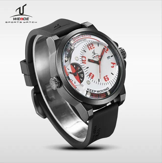 WEIDE Universe Mens Watch Two Time Zones Analog Calendar Display Oversized Wristwatch 30m Waterproof Sport Watches For Men