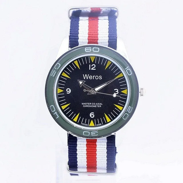 Weros men Military Watch Fashion Casual Watches Men Wristwatch Nylon Strap Quartz Sport Wrist Watch Men Clock Male