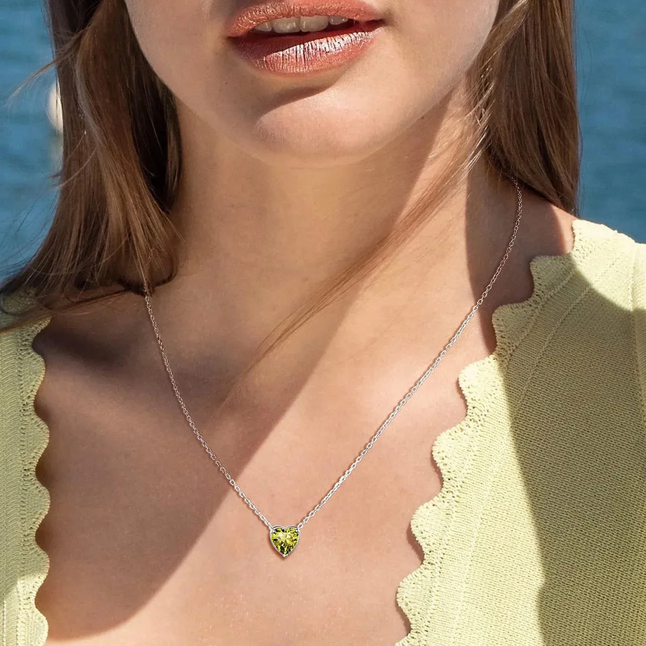 Women 925 Sterling Silver Birthstone Love Heart Necklace, Birthday Valentines Gift
