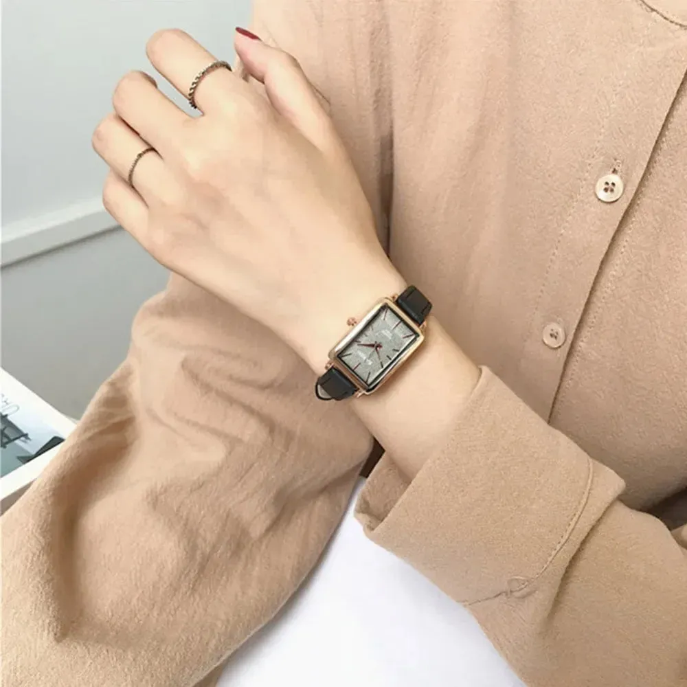 Women's Watches Casual Retro Luxury Fashion Retro Simple Chic Quartz Wristwatches Leather Strap Rectangle Watch Reloj Mujer