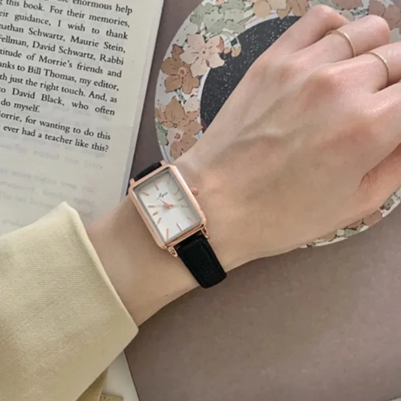 Women's Watches Casual Retro Luxury Fashion Retro Simple Chic Quartz Wristwatches Leather Strap Rectangle Watch Reloj Mujer