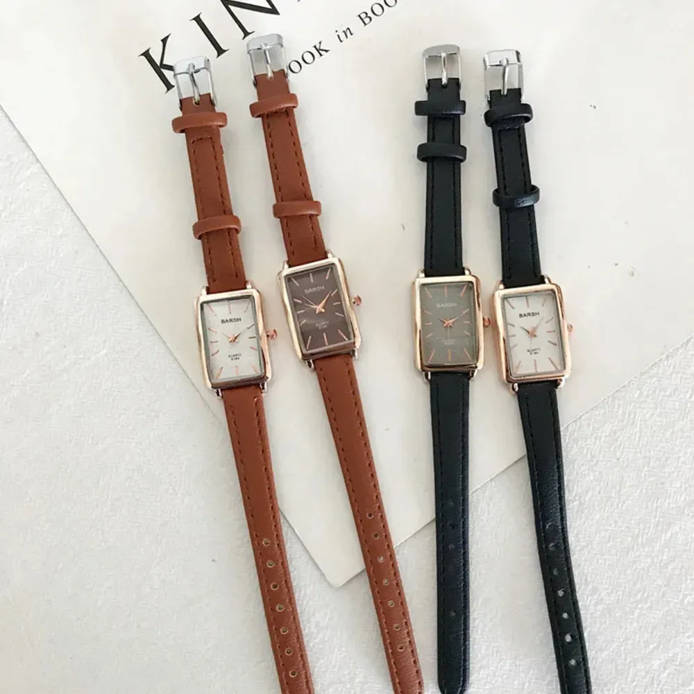 Women's Watches Casual Retro Luxury Fashion Retro Simple Chic Quartz Wristwatches Leather Strap Rectangle Watch Reloj Mujer