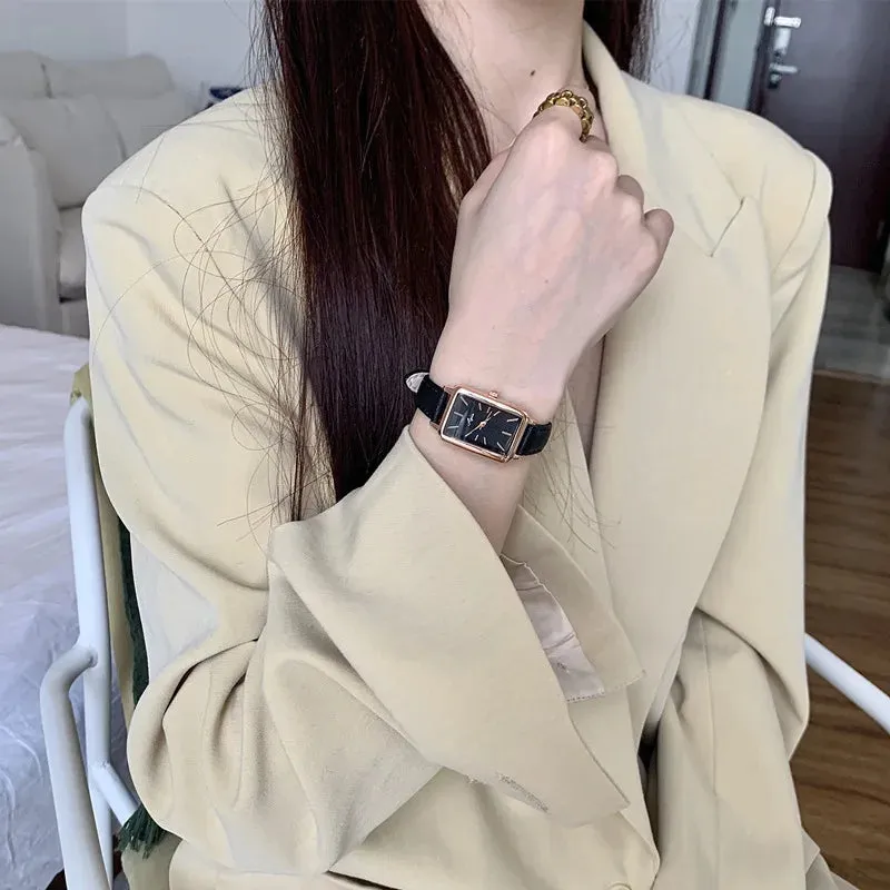 Women's Watches Casual Retro Luxury Fashion Retro Simple Chic Quartz Wristwatches Leather Strap Rectangle Watch Reloj Mujer