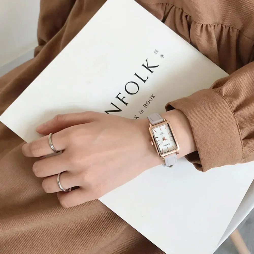 Women's Watches Casual Retro Luxury Fashion Retro Simple Chic Quartz Wristwatches Leather Strap Rectangle Watch Reloj Mujer