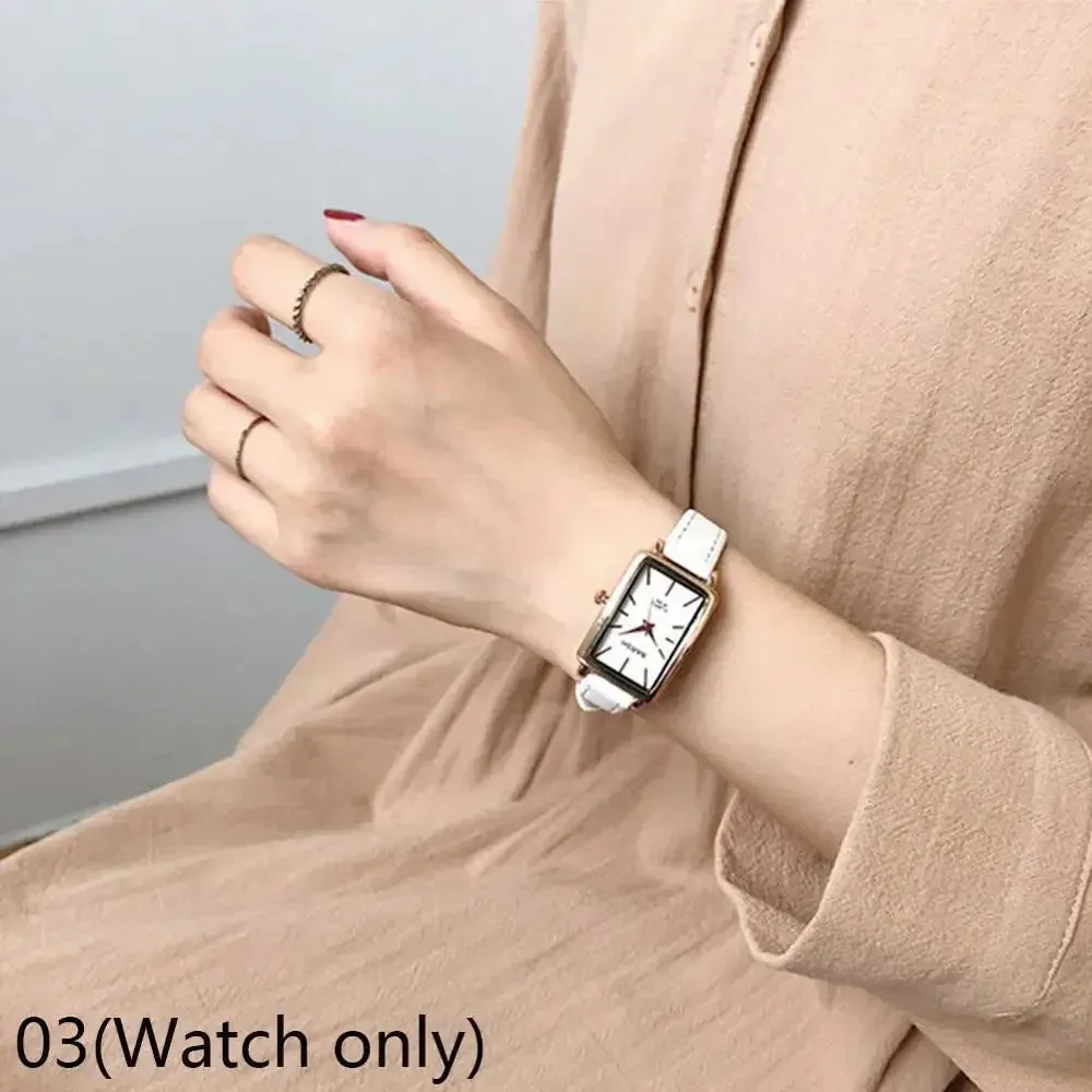 Women's Watches Casual Retro Luxury Fashion Retro Simple Chic Quartz Wristwatches Leather Strap Rectangle Watch Reloj Mujer