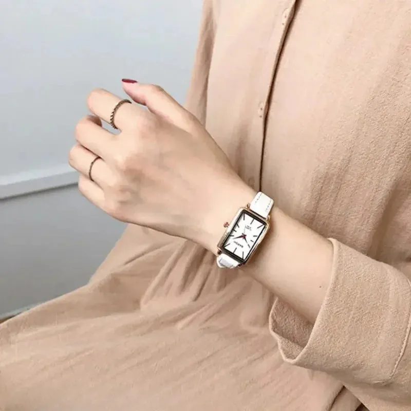 Women's Watches Casual Retro Luxury Fashion Retro Simple Chic Quartz Wristwatches Leather Strap Rectangle Watch Reloj Mujer