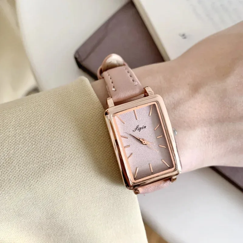 Women's Watches Casual Retro Luxury Fashion Retro Simple Chic Quartz Wristwatches Leather Strap Rectangle Watch Reloj Mujer