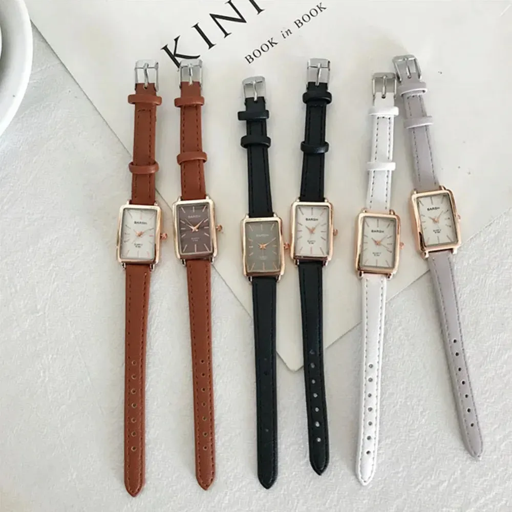 Women's Watches Casual Retro Luxury Fashion Retro Simple Chic Quartz Wristwatches Leather Strap Rectangle Watch Reloj Mujer