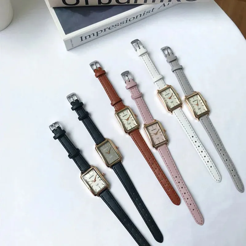 Women's Watches Casual Retro Luxury Fashion Retro Simple Chic Quartz Wristwatches Leather Strap Rectangle Watch Reloj Mujer