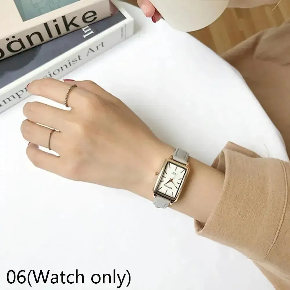 Women's Watches Casual Retro Luxury Fashion Retro Simple Chic Quartz Wristwatches Leather Strap Rectangle Watch Reloj Mujer