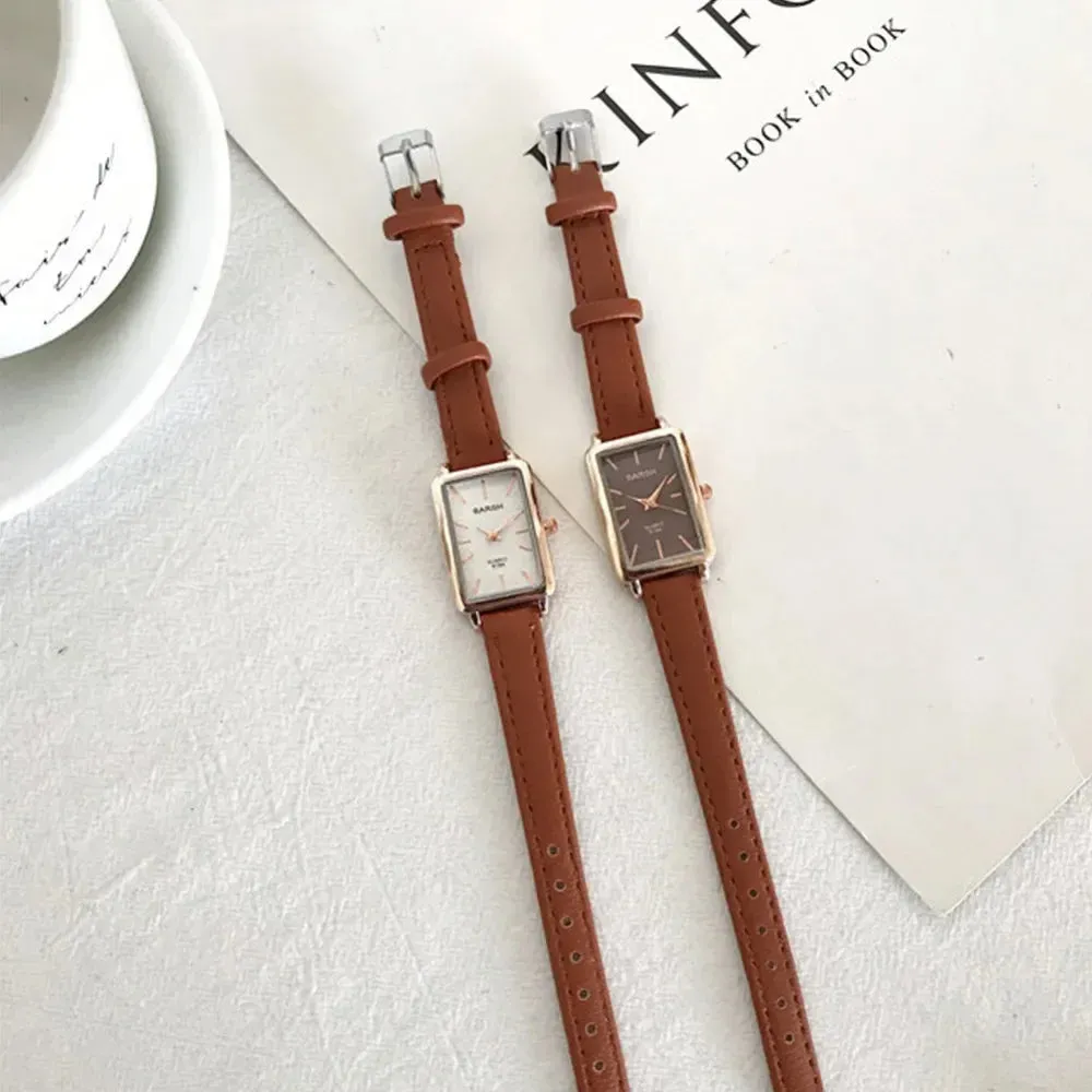 Women's Watches Casual Retro Luxury Fashion Retro Simple Chic Quartz Wristwatches Leather Strap Rectangle Watch Reloj Mujer