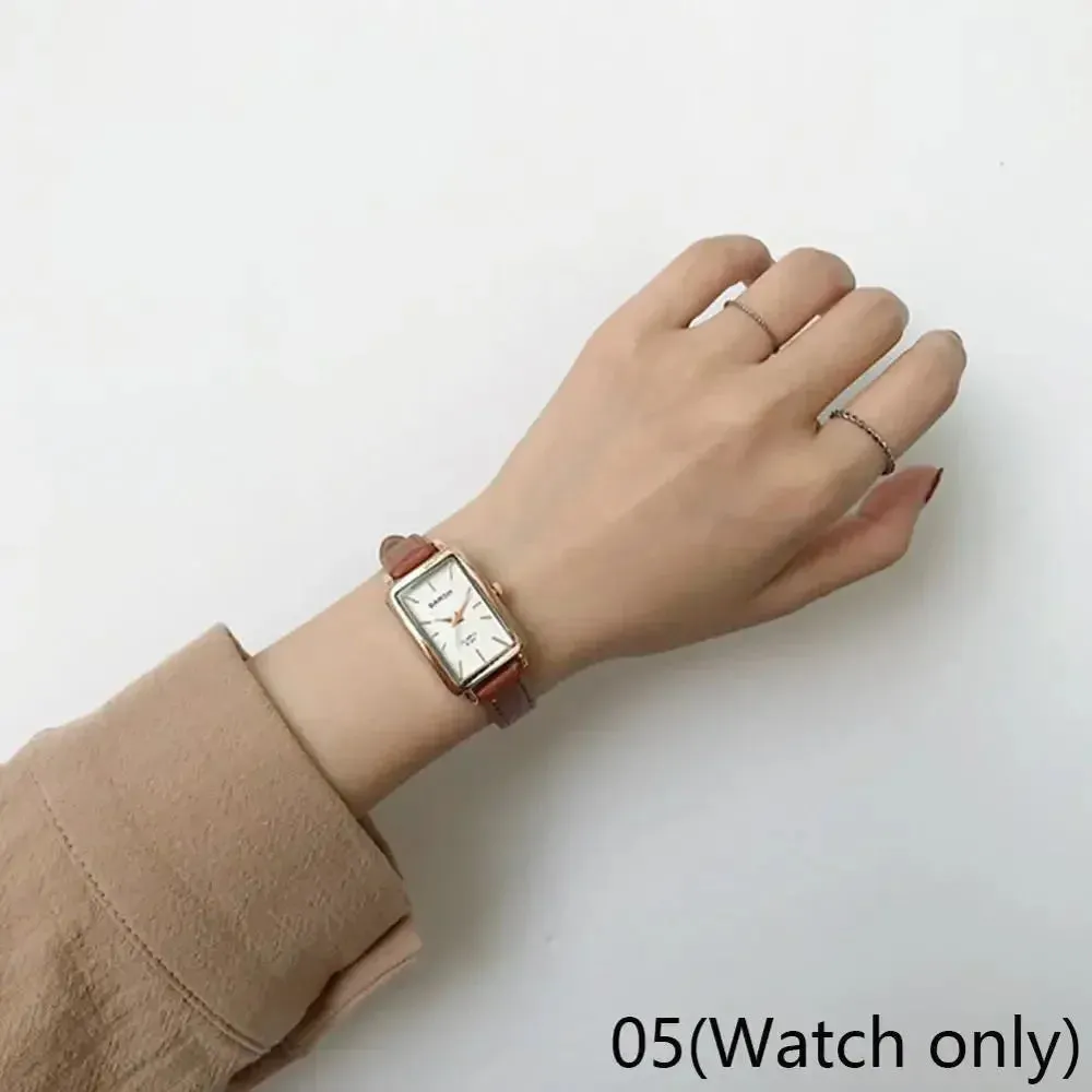 Women's Watches Casual Retro Luxury Fashion Retro Simple Chic Quartz Wristwatches Leather Strap Rectangle Watch Reloj Mujer
