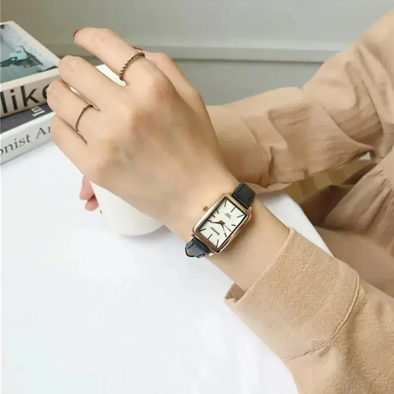Women's Watches Casual Retro Luxury Fashion Retro Simple Chic Quartz Wristwatches Leather Strap Rectangle Watch Reloj Mujer