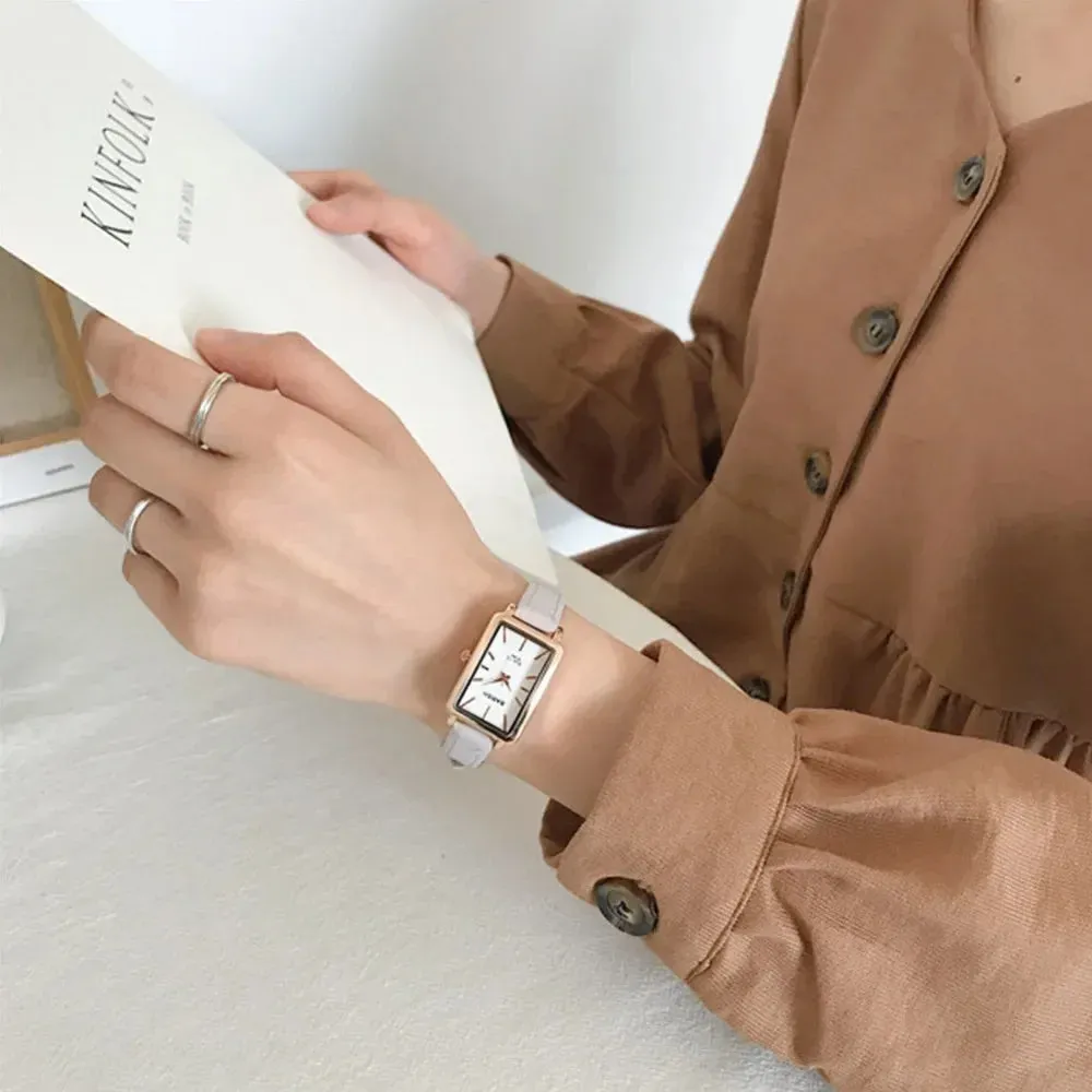Women's Watches Casual Retro Luxury Fashion Retro Simple Chic Quartz Wristwatches Leather Strap Rectangle Watch Reloj Mujer
